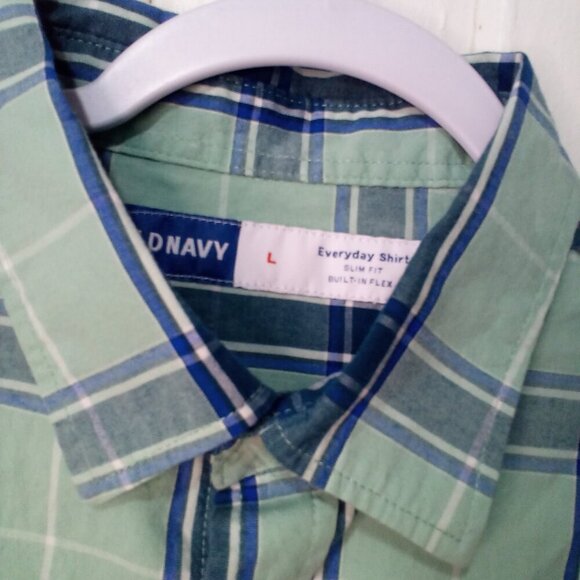Old Navy Shirt Men L Everyday Shirt Slim Fit Long Sleeve Button Up Plaid - Picture 10 of 15